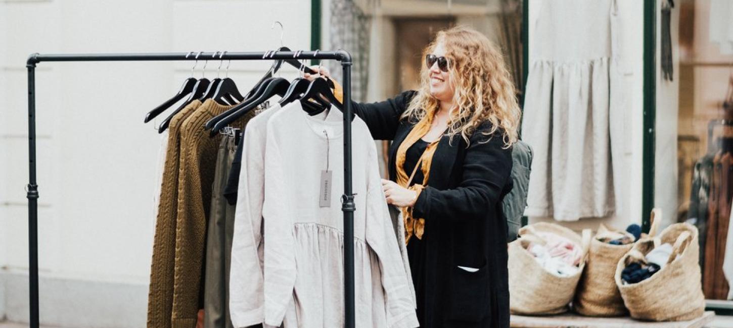 Woman shopping in Jægersborggade, Nørrebro, Copenhagen